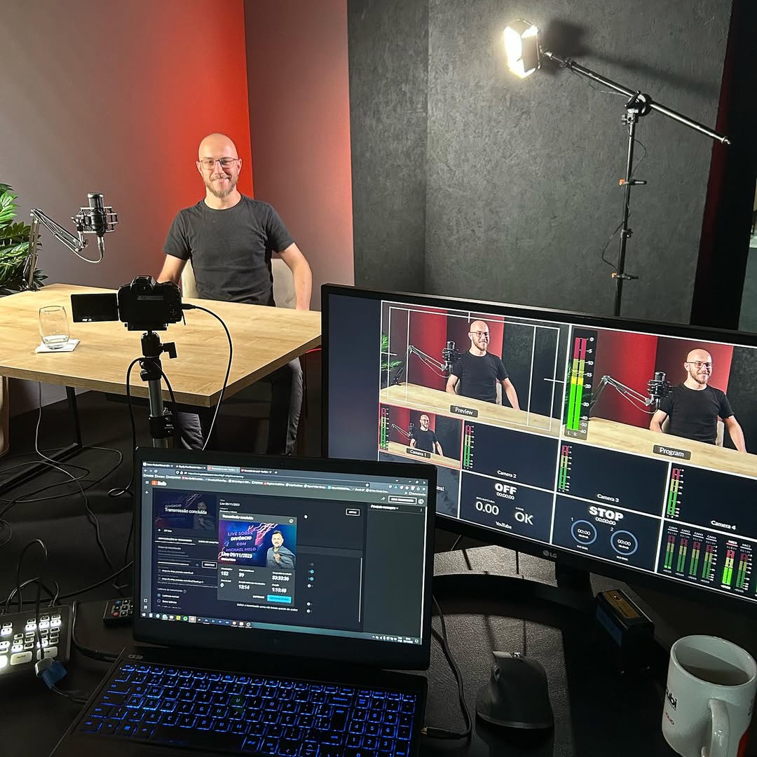Bastidores de gravação no estúdio